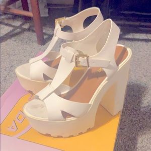 White platform heels